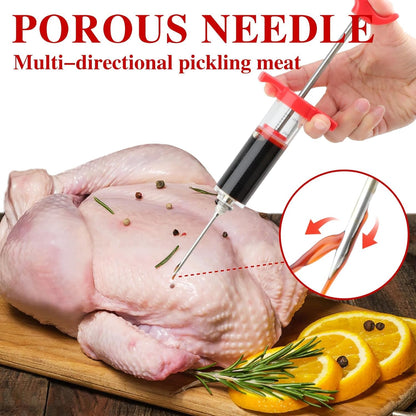 Meat Injector Syringe, 1-oz Plastic Marinade Turkey Injector Kit, 2 Marinade Injector Needles for BBQ Grill by QPMR