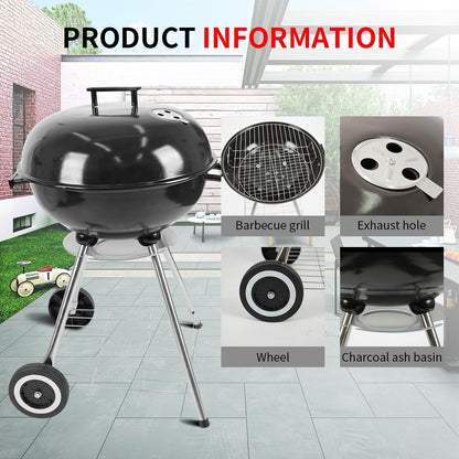 gzcmxh Charcoal Grill - 18inch Outdoor Charcoal BBQ Grill with handle and wheels - Balck Kettle Grill for outdoor, backyard, picnics, party parties