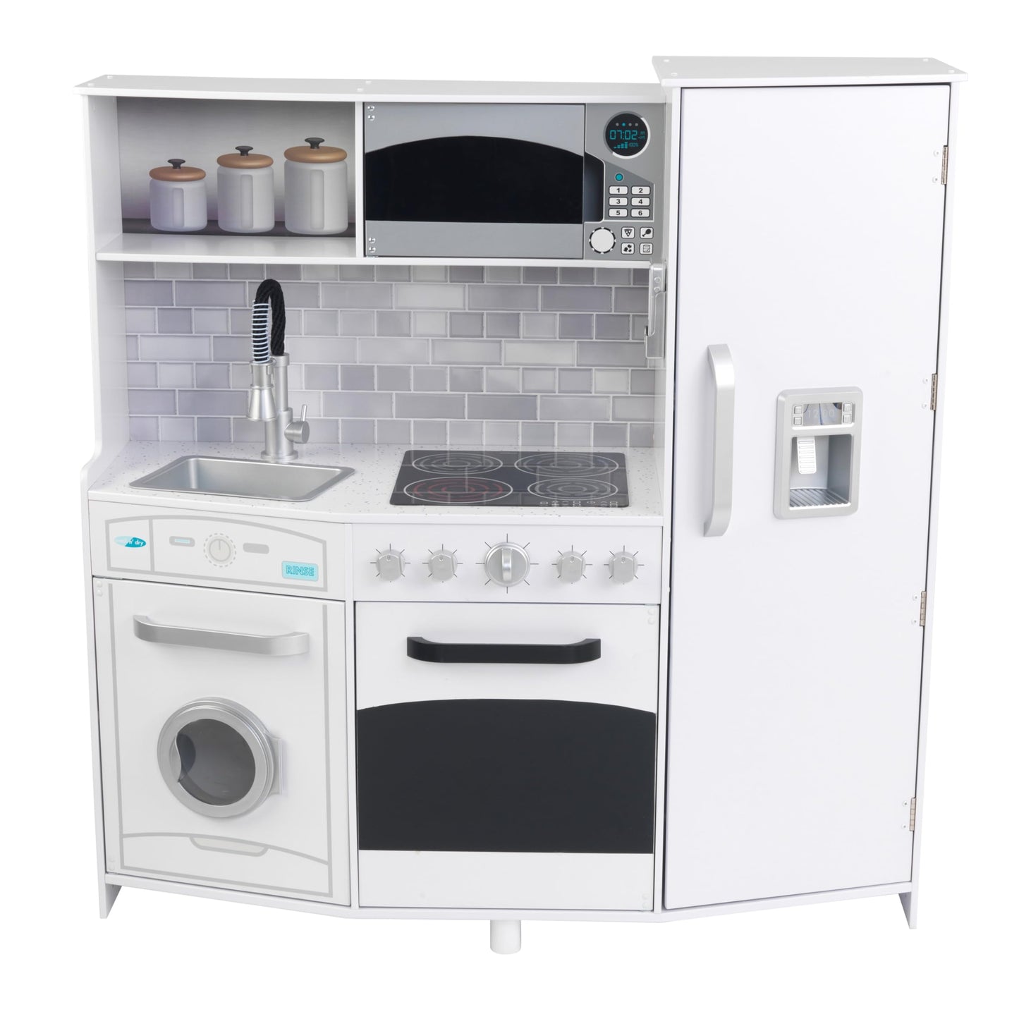 KidKraft Large Wooden Play Kitchen with Lights & Sounds, Icemaker, Play Phone, White, Gift for Ages 3+