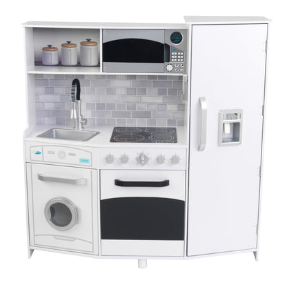 KidKraft Large Wooden Play Kitchen with Lights & Sounds, Icemaker, Play Phone, White, Gift for Ages 3+