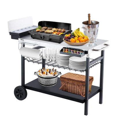 Pittazero Outdoor Grill Cart, 500lb Dining Cart Table with Three-Shelf, Stainless Steel Rolling Movable Food Prep and Work Table