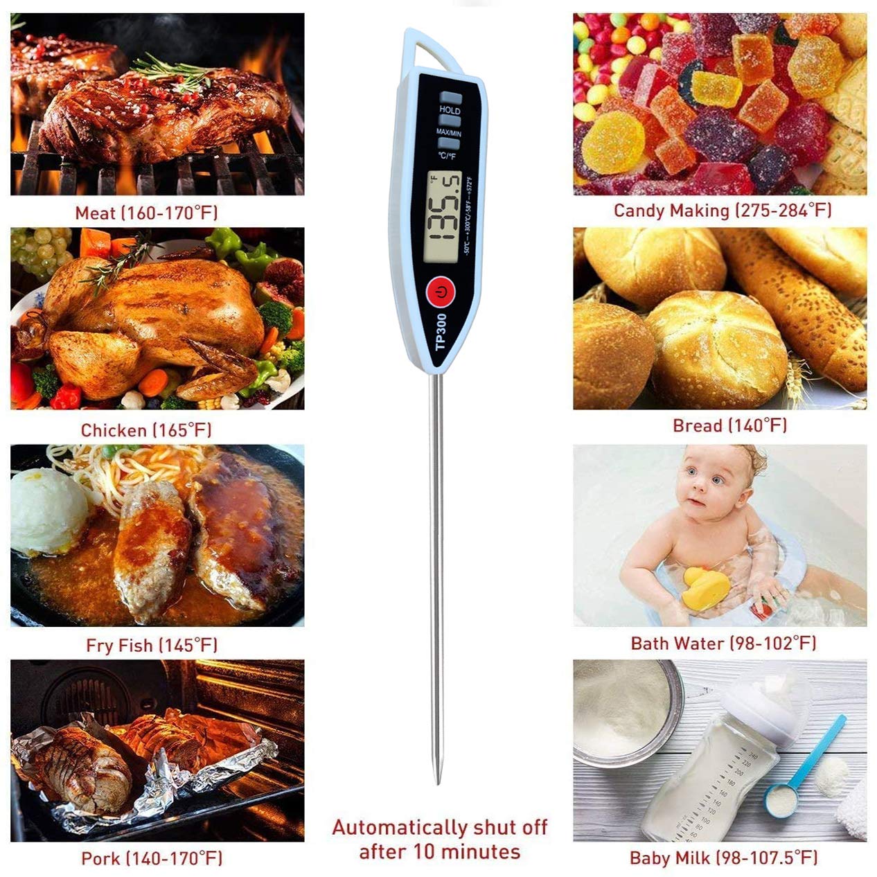 Digital Meat Food Thermometer for Candy Candle Milk BBQCooking Kitchen BBQ, Probe Instant Read Thermometer for Pork Deep Fry Roast Baking Temperature