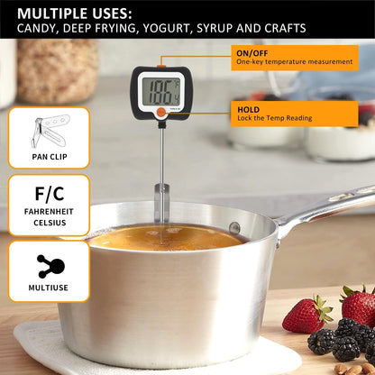 10 Inch Long Digital Candy Thermoometer with Pot Clip,Deep Fry Thermometer,Rotating Display, Best Instant Read Food Meat Thermometer for Candy Making or Deep Frying