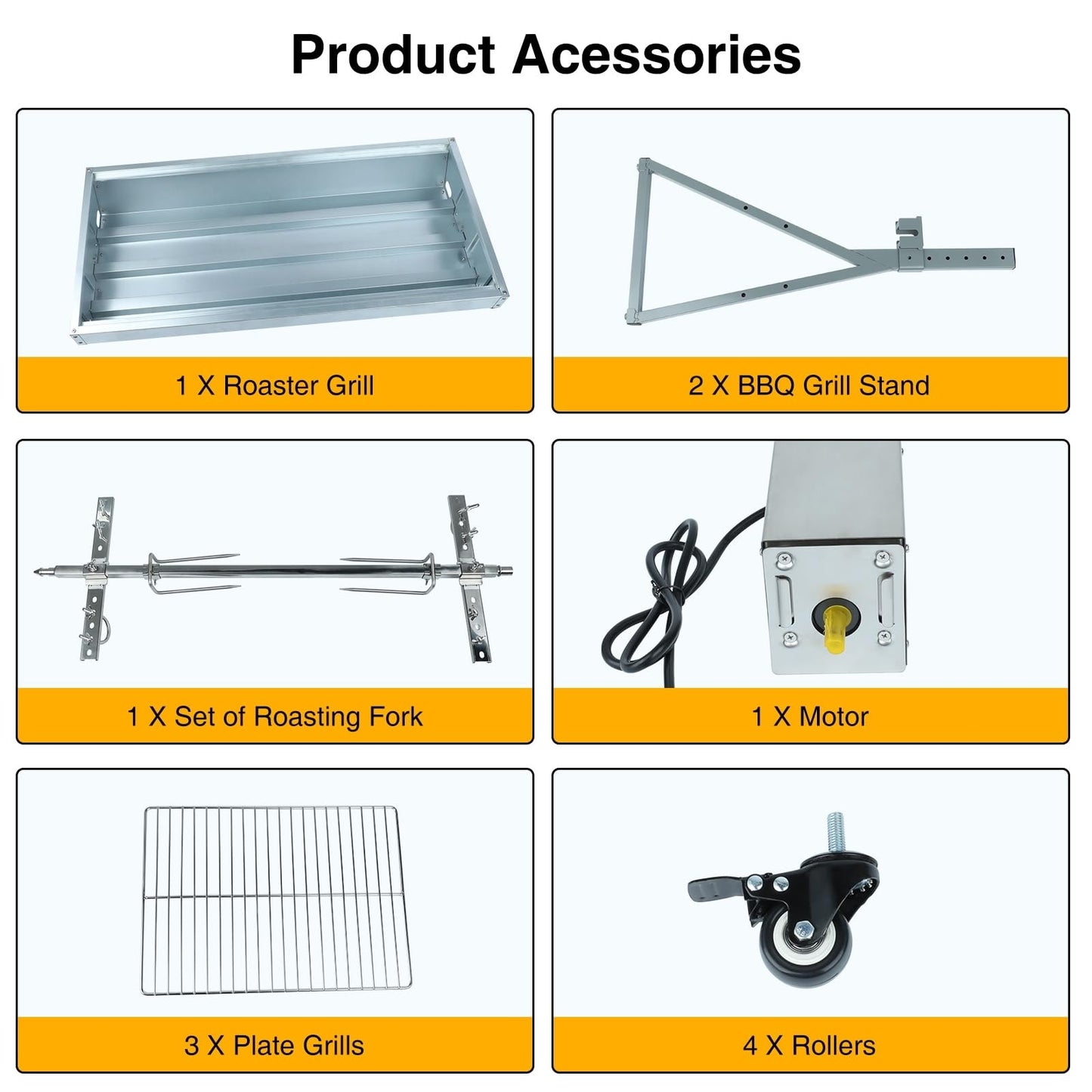 Rotisserie Grill Roaster Charcoal Outdoor BBQ Pig Lamb Spit with 25w Motor and Hand Crank Metal Wheels