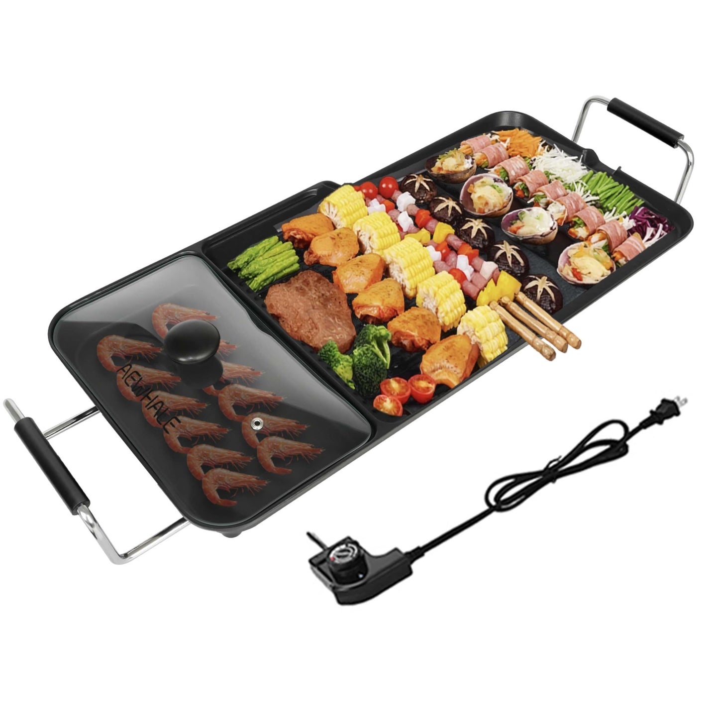 AEWHALE 3-in-1 Electric Nonstick Griddle Grill 1800W,Teppanyaki Grill with Removable Temperature Control & Drip Tray for Pancakes Burgers Eggs,22"x 10.5"