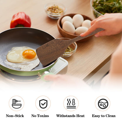 2Pcs Wooden Spatula for Cooking, 12'' Long Handle Nonstick Turner Acacia Natural Teak Wood Flat Spatulas Handmade Non Toxic Cooking Spurtle Utensils for Kitchen Gifts, Cooking Eggs, Fish, Pancakes