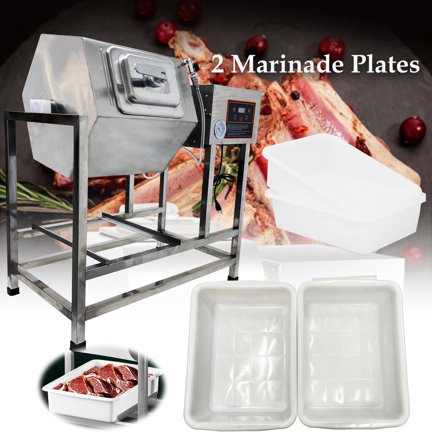INTSUPERMAI 90L Vacuum Meat Marinator, 110V Meat Vegetable Vacuum Tumbler Marinating Machine, 500W Commercial Food Marinator, 0-99 Min Time Setting, Stainless Steel, 360° Rotation