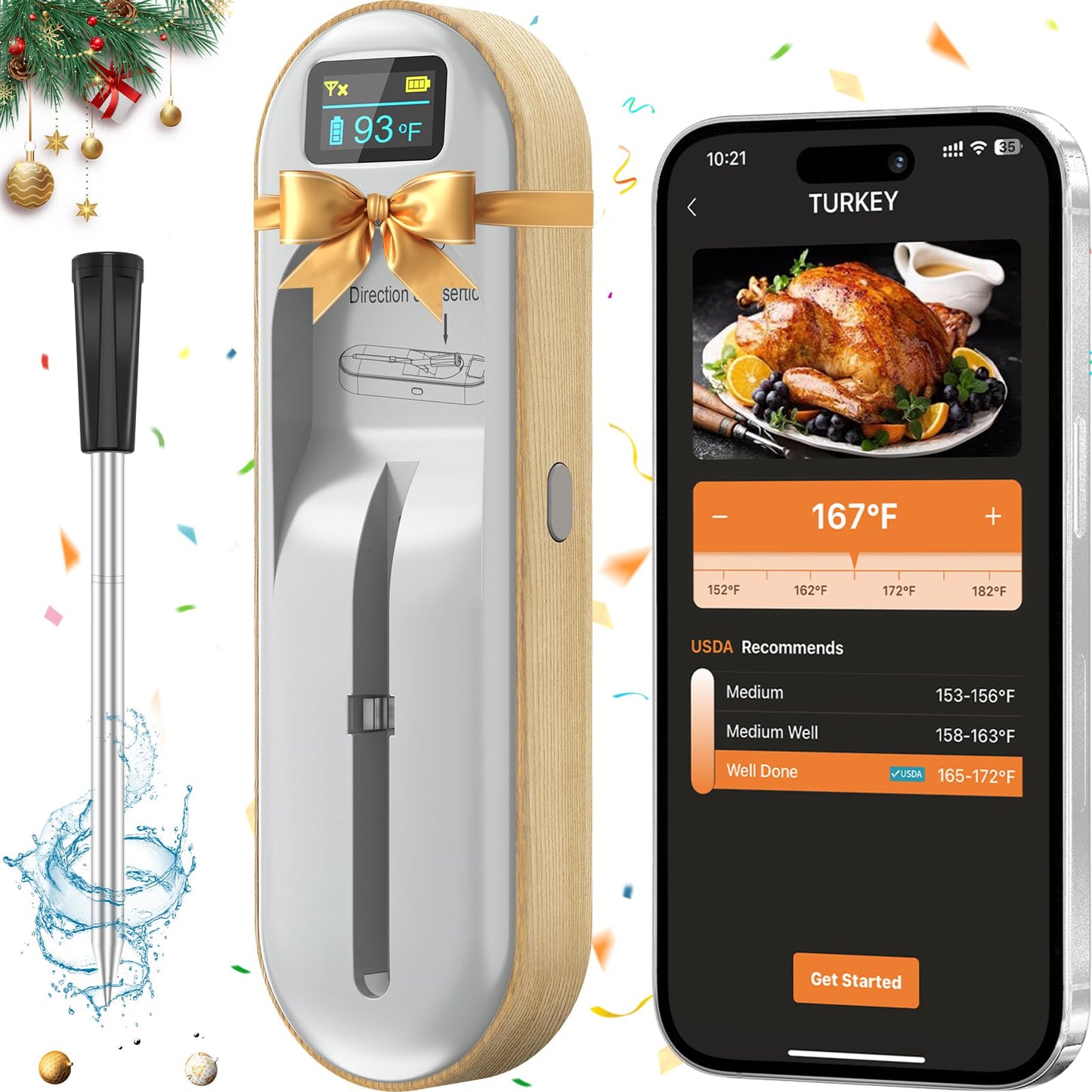 MAGODEY Wireless Meat Thermometer Digital, Instant Read, Long Bluetooth Range, Alarm, High-Temp-Resist Food Thermometer, Kitchen Gadgets, Grilling BBQ Accessories For Smoker, Cooking, Oven, Rotisserie