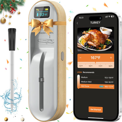 MAGODEY Wireless Meat Thermometer Digital, Instant Read, Long Bluetooth Range, Alarm, High-Temp-Resist Food Thermometer, Kitchen Gadgets, Grilling BBQ Accessories For Smoker, Cooking, Oven, Rotisserie