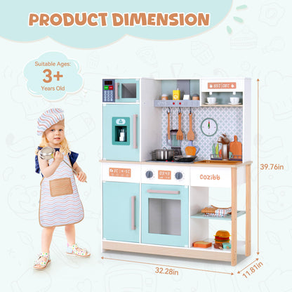 Wooden Play Kitchen for Kids Toddlers, Kitchen Playset with Stove, Oven, Sink, Fridge and Accessories Toy Kitchen Set with Plenty of Play Features, Kids Play Kitchen Designed, Gift for Ages 3+