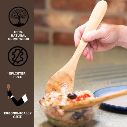 The Live Edge - 12 Inch Olive Wood Spoons For Cooking | Large Wooden Cooking Spoons for Mixing, Soup and Stirring | Non Stick Long handle Kitchen Utensil Serving Spoon For Salad | Big Wooden Spoons