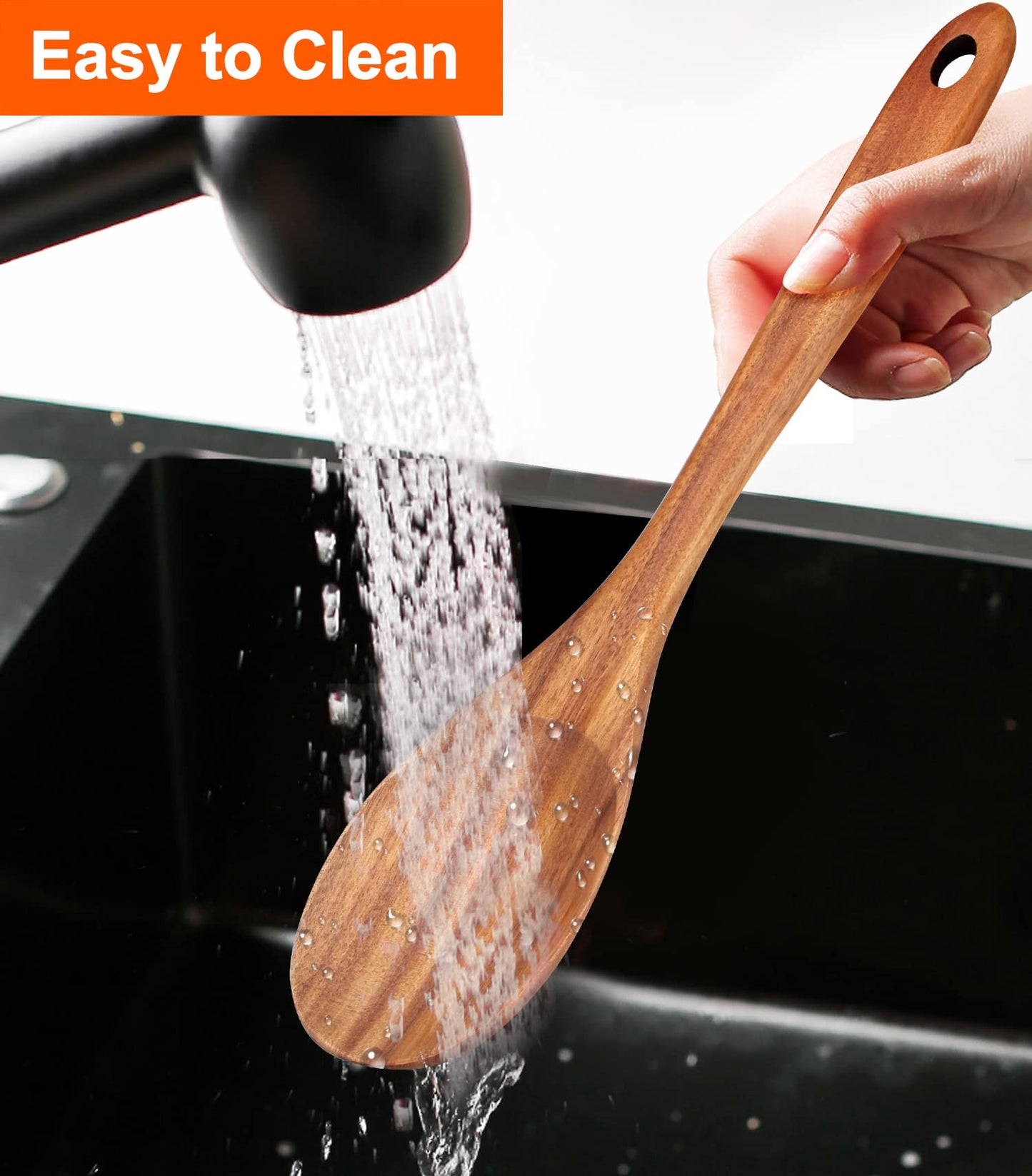 2-Piece 14 inch Large Wooden Spoon Set Non Toxic Solid Wood Spoon Cooking Utensils Slotted Spoon Long Non-Stick Cooking Spoons Teak Wood Kitchen Spatula for Mixing Stirring Serving Spoons