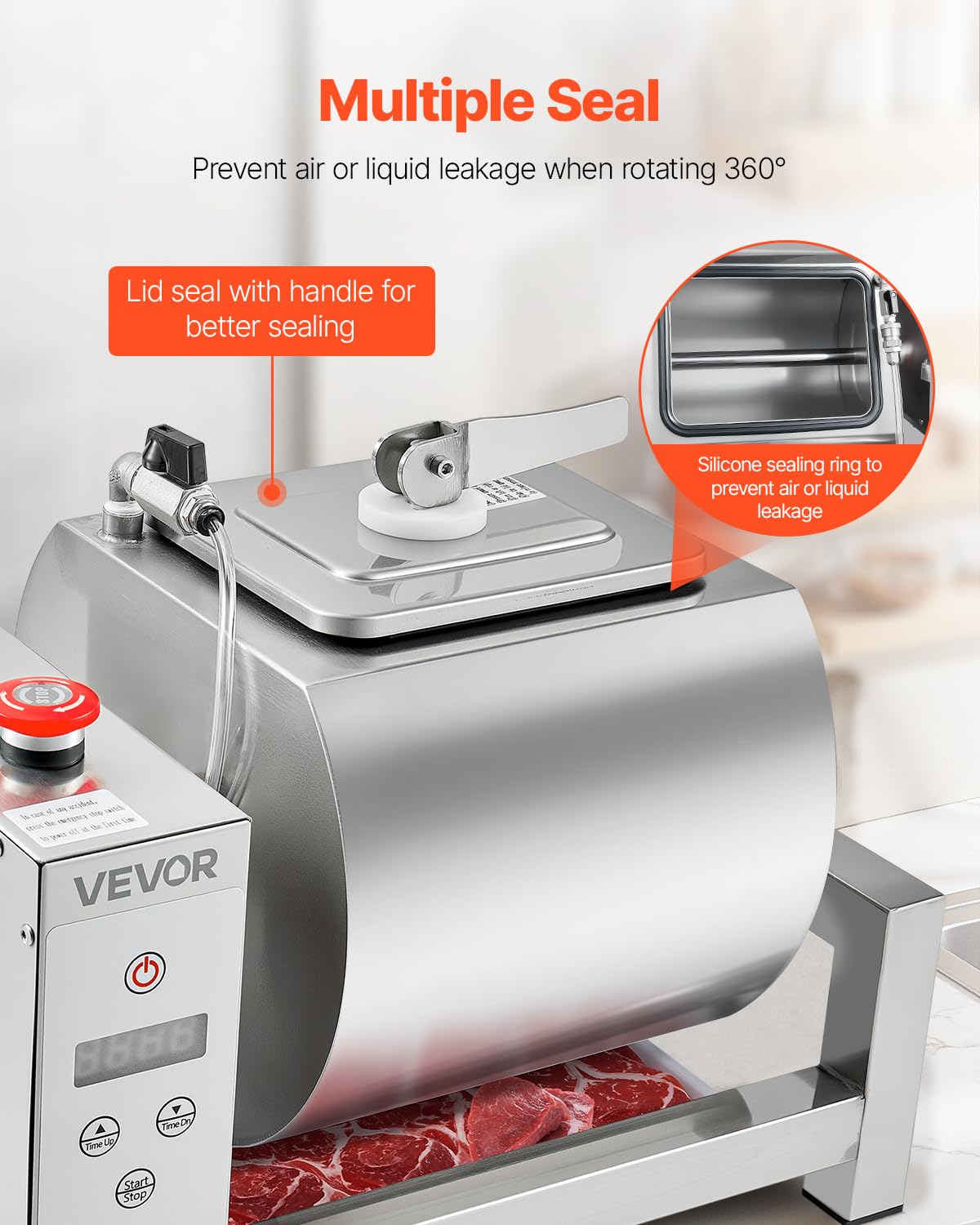 VEVOR Meat Tumbler Marinator, 10L Vacuum Tumbler Marinating Machine with Automatic Bidirectional Rotation, Stainless Steel Vacuum Curing Machine for Chicken Steak Pork, Home & Commercial Use
