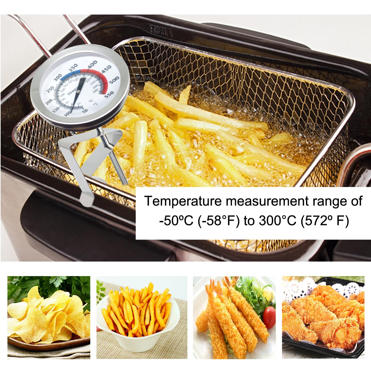 efengcook Deep Fry Turkey Thermometer (2 Pack) with 12'' Probe & Pot Clip, Candy Oil Thermometer for Frying, Roasting, Meat Cooking