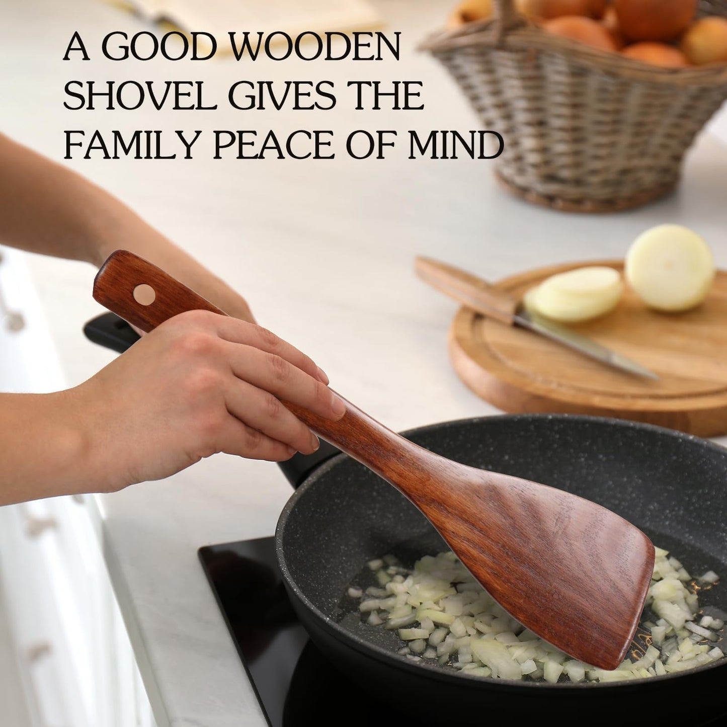 2PCS Wooden Spatula Set for Cooking - 12.8 Inches Natural Wood Spatulas for Non-stick Cookware, Flat Horn-Shaped Frying Spatulas, Long Handle Wooden Cooking Utensils