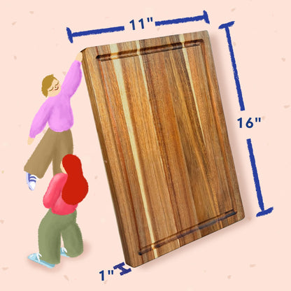 Non Toxic Wood Cutting Board - Conditioned with Natural Beeswax Flaxseed & Lemon Oil - Free of Mineral Oil - Made of FSC Certified Acacia Wood - 16" x 11" Thick Cutting Board by Ziruma