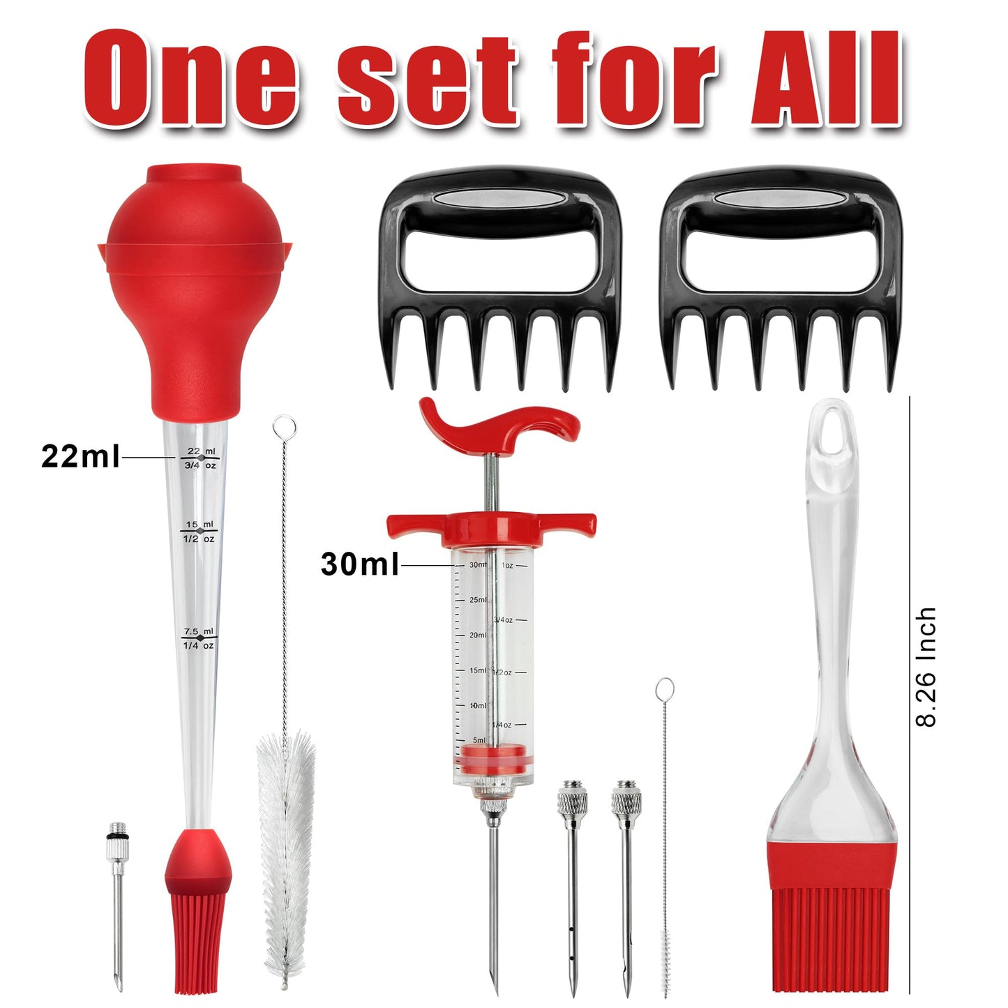 Professional Turkey Baster Meat Injector Syringe Kit, Baster for Cooking Thanksgiving & Christmas Turkey, Injector Marinades for Meats, Full Set with Basting Brush, Meat Shredder Claws, Large Capacity
