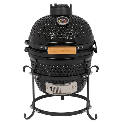 Vasitelan 13 inch Portable Ceramics Charcoal Grill,Kamado BBQ Charcoal Grill (Style 2-Black)