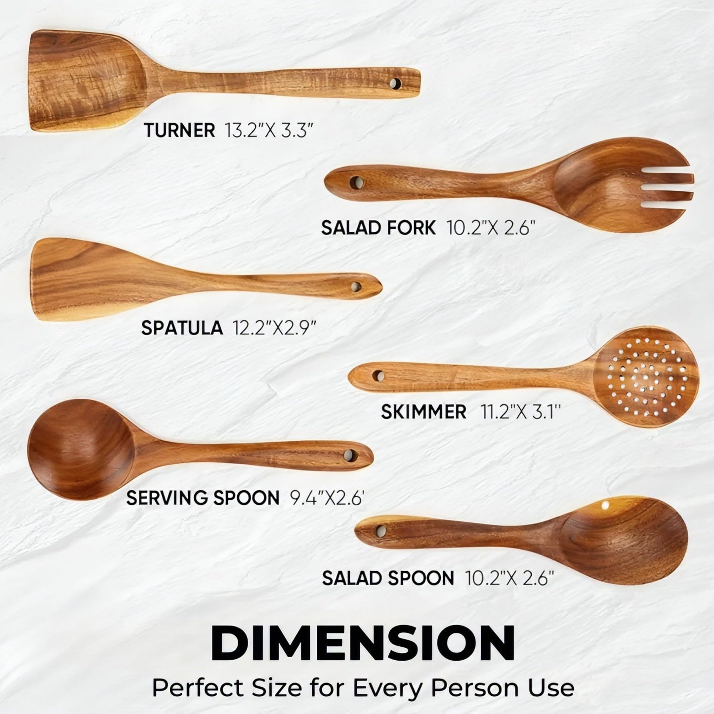 Vensure Wooden Spoons for Cooking 6 Pcs – Wooden Kitchen Utensils Set, Teak Wood Utensil Set – Comfortable Grip Non–Stick Wooden Cooking Utensil – Nonstick Natural and Healthy Kitchen Cookware