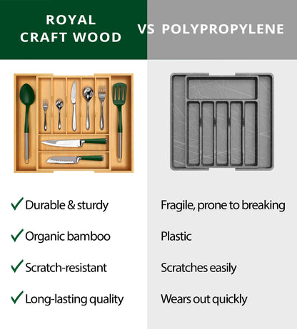 ROYAL CRAFT WOOD Luxury Bamboo Kitchen Drawer Organizer - Silverware Organizer, Utensil Holder & Cutlery Tray Drawer Dividers for Flatware (9 Slot, Natural)