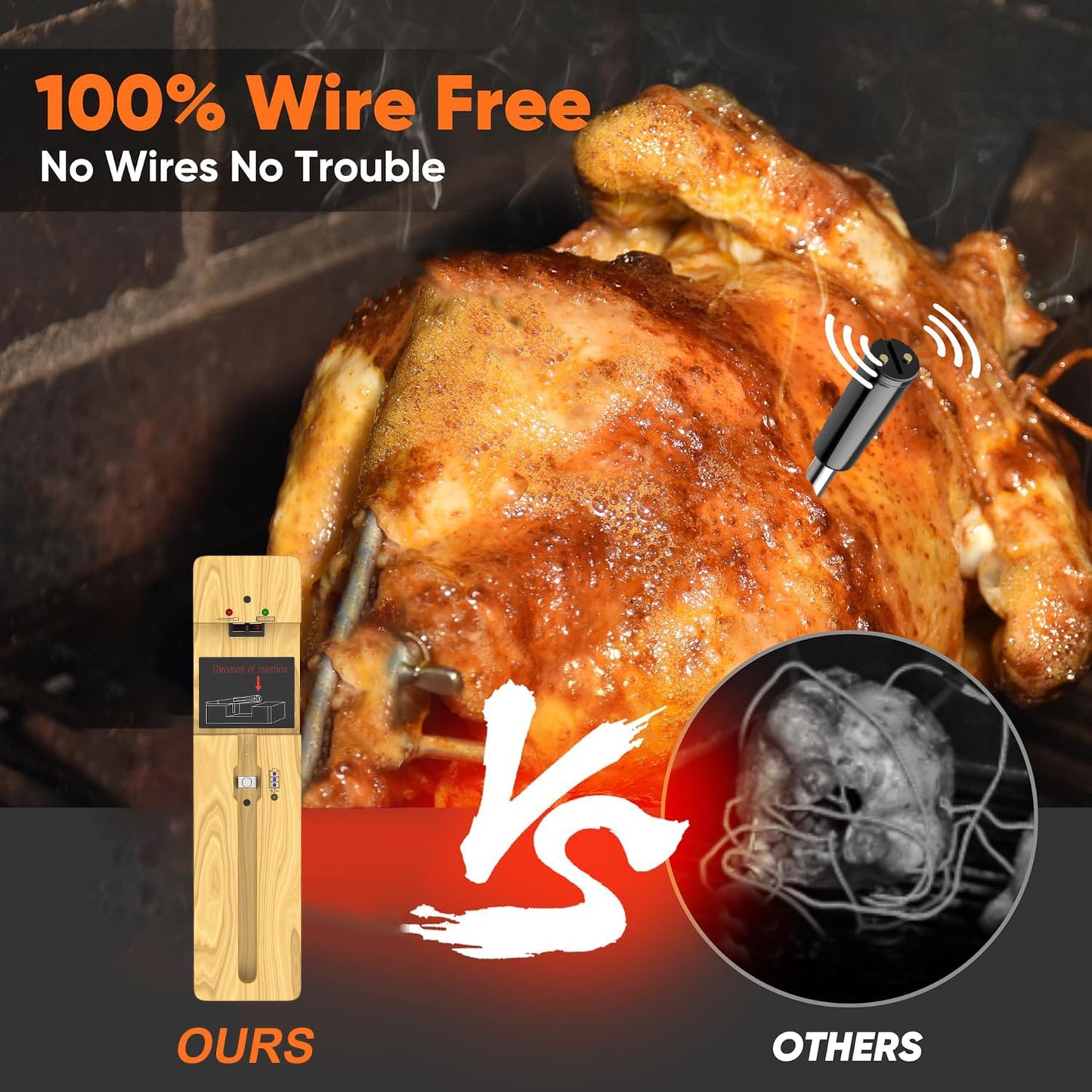 Wireless Meat Thermometer Bluetooth: with Ceramic Probe for Grilling/Cooking/BBQ - Waterproof Digital Oven Food Thermometer, 600Ft Range & Smart App Compatibility iOS/Android/Air Fryer