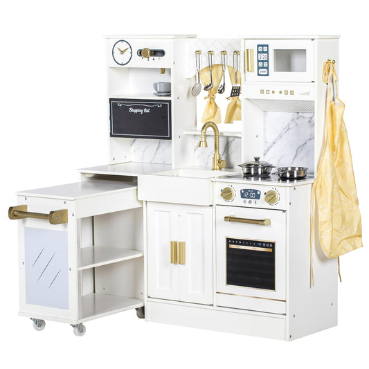 BRINJOY Kids Play Kitchen with Removable Cart, Wooden Toddler Kitchen Playset with Oven, Stove, Sink, Coffee Maker, Pretend Play Toy Kitchen Set for Children Boys Girls Ages 3