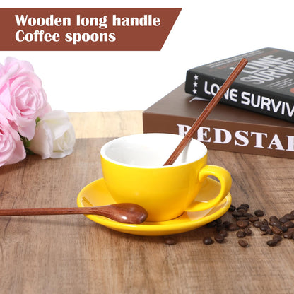Ouligay 2 Pcs Long Wooden Spoon,Wooden Honey Spoon,7.8 Inch Wood Mixing Spoons for Coffee,Wood Spoons for Eating Stirring,Wooden Teaspoon with Long Handle for Kitchen Bar Restaurant