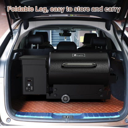 KingChii Portable Electric Wood Pellet Grill & Smoker with Foldable Legs, 456 SQ.IN Grill Capacity, 18LB Hopper, with PID Temperature Control (180-425°F) for Backyard Camping Bake and Roast, Black