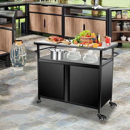 31" H Grill Cart with Storage - Outdoor BBQ Prep Table, Lockable Wheels & Magnetic Cabinet for Patio, Backyard, Tailgating