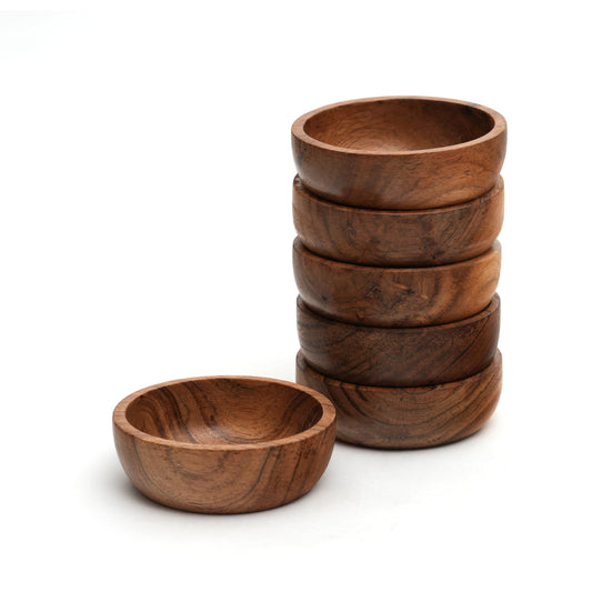 WEBHUSHI Acacia Wood Bowls: Handcrafted, Rustic, 6 Bowls of 3.75-inch, 0.25 liters Capacity Each