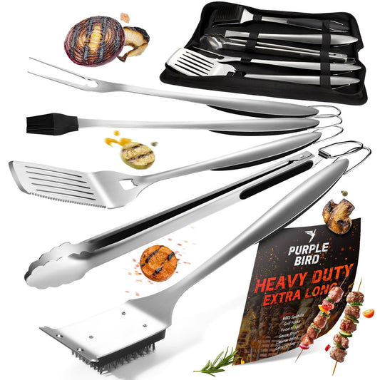 PURPLEBIRD Grill Set for Outdoor Grill 6 pcs - Heavy Duty Grilling Tools Set with Extra Long Handle, Stainless Grilling Accessories for Dad Gifts with Travel Bag, BBQ Utensils Kit for Outdoor Camping
