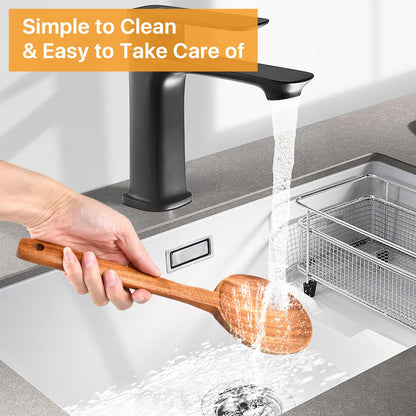 Lainballow 3 Pcs Olive Wood Cooking Spoon Set, Wooden Spoons, Long Handle Wooden Cooking Utensil, Large Wooden Utensils for Cooking Serving Mixing Stirring(12 in, 12 in, 11.2 in)