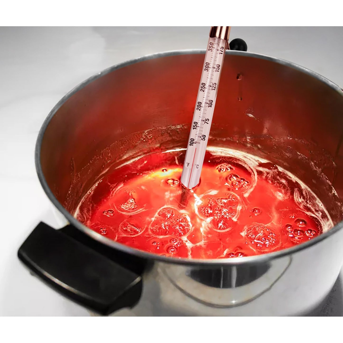 HIC Kitchen Roasting Deep Fry Candy Jelly Thermometer, Easy-Read Glass Tube with Protective Sheath and Temperature Guide