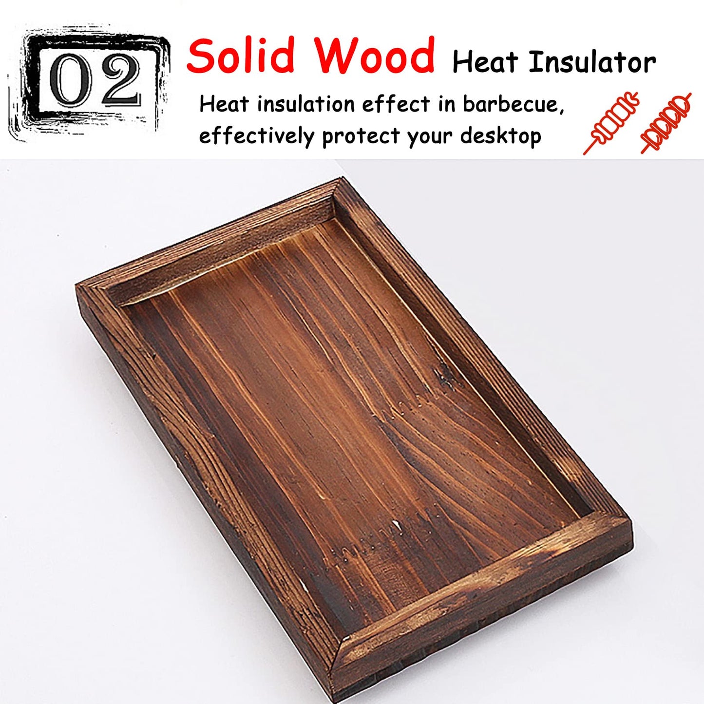 Hibachi Grill, Japanese BBQ Grill Portable Japanese Charcoal Grill Barbecue Stove Barbecue Stove with Wooden Base for Home Party (Size 24X12.5cm)