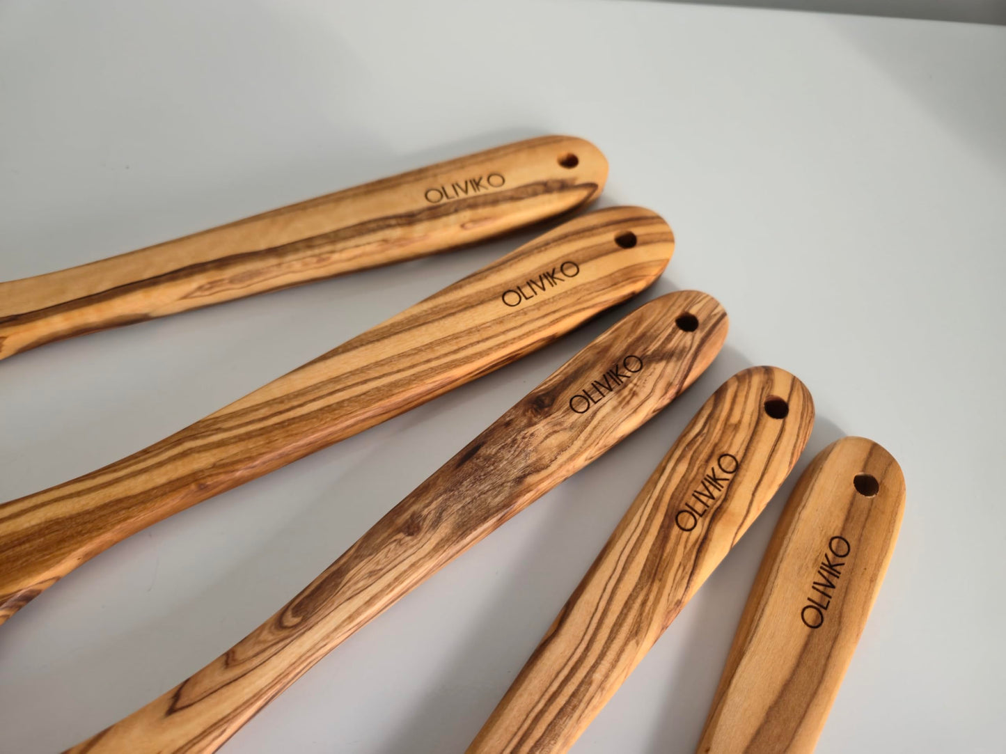OLIVIKO 100% Olive Wood HAND MADE 5 Spoon Set | Ideal for Nonstick Cookware & Kitchen Utensils | Cooking, Baking & Serving | Eco-friendly & Handmade | 1 Spatulas & 4 Spoons (12-inches)…