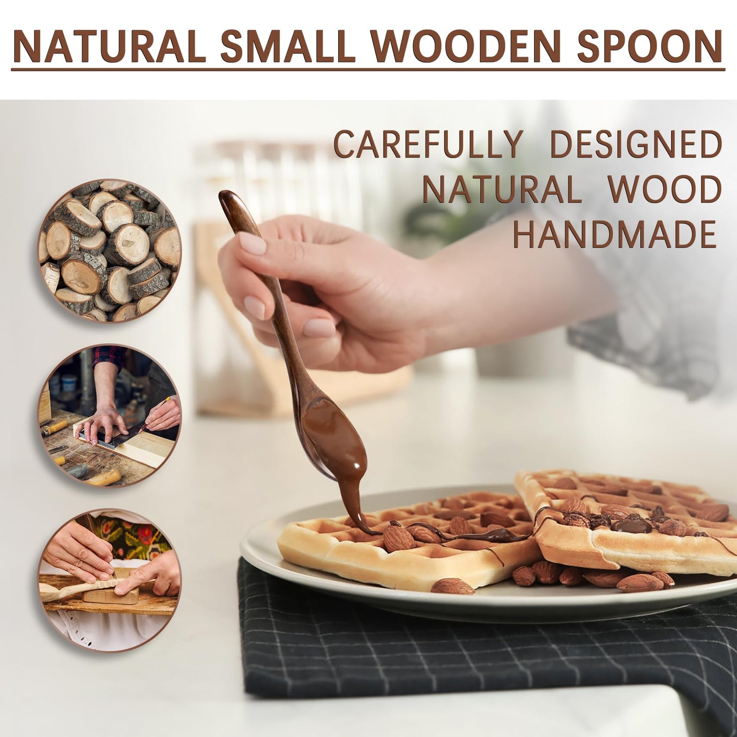 Hefild 6 PCS Wooden Spoons for Honey, 6.7 inch Small Wooden Spoons - Terrific for Tea, Coffee & Soup, Little Wood Serving Table Spoon Set, Bulk Bamboo Teaspoon for Eating with Unique Design