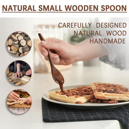 Hefild 6 PCS Wooden Spoons for Honey, 6.7 inch Small Wooden Spoons - Terrific for Tea, Coffee & Soup, Little Wood Serving Table Spoon Set, Bulk Bamboo Teaspoon for Eating with Unique Design