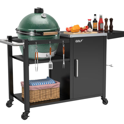 Grill Table for Big Green Egg, Metal Grill Stand Compatible with up to Medium Green Egg,Kamado Joe Jr