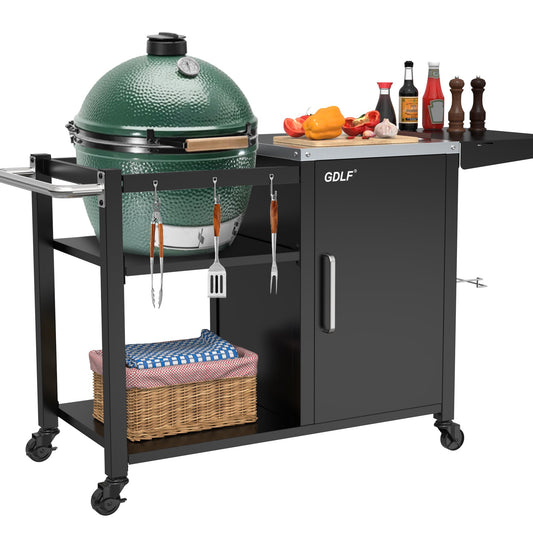 Grill Table for Big Green Egg, Metal Grill Stand Compatible with up to Medium Green Egg,Kamado Joe Jr