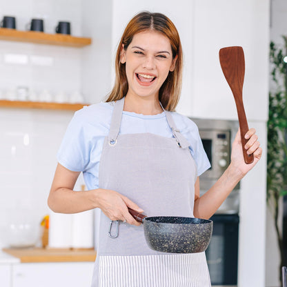 2PCS Wooden Spatula Set for Cooking - 12.8 Inches Natural Wood Spatulas for Non-stick Cookware, Flat Horn-Shaped Frying Spatulas, Long Handle Wooden Cooking Utensils