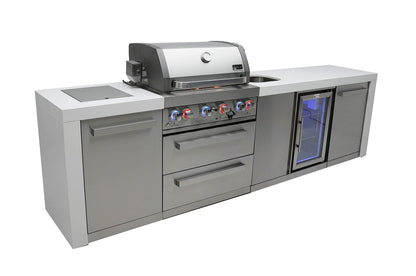 Mont Alpi MAi400-DBEV 32-inch 4 Burner 78000 BTU Deluxe Stainless Steel Modular Outdoor Kitchen Island Barbecue Grill with Beverage Center + Granite Countertops & Sides + Rotisserie and Grill Cover