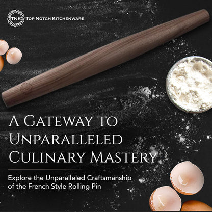 Premium Black Walnut French Style Rolling Pin - Tapered, Non-Stick, Ergonomic Design for Precision Baking, 18 Inches By Top Notch Kitchenware