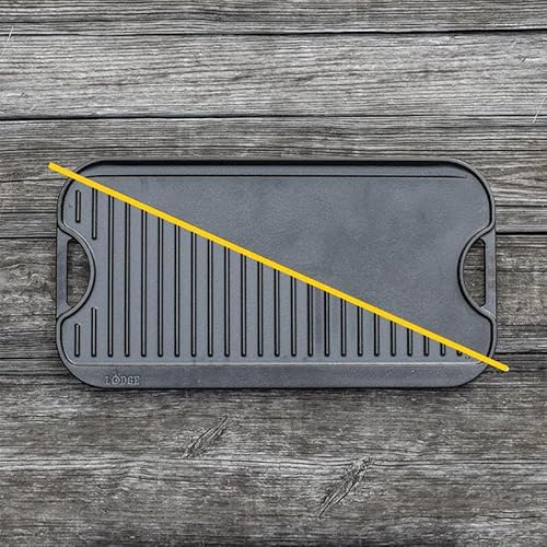 Lodge Pro-Grid Reversible Grill/Griddle - 20 Inches x 10.5 Inches - Dual-Sided Cast Iron Griddle - Double Burner Grill - Even Heat Distribution - PFAS-Free Non-Toxic Cookware