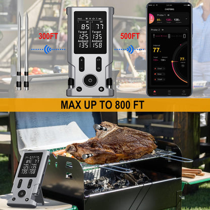 800FT Smart Wireless Meat Thermometer App Host Control, Bluetooth Digital Meat Thermometer for Barbecue, Outdoor Grilling, Oven & Smoker (Two*Probe-01)