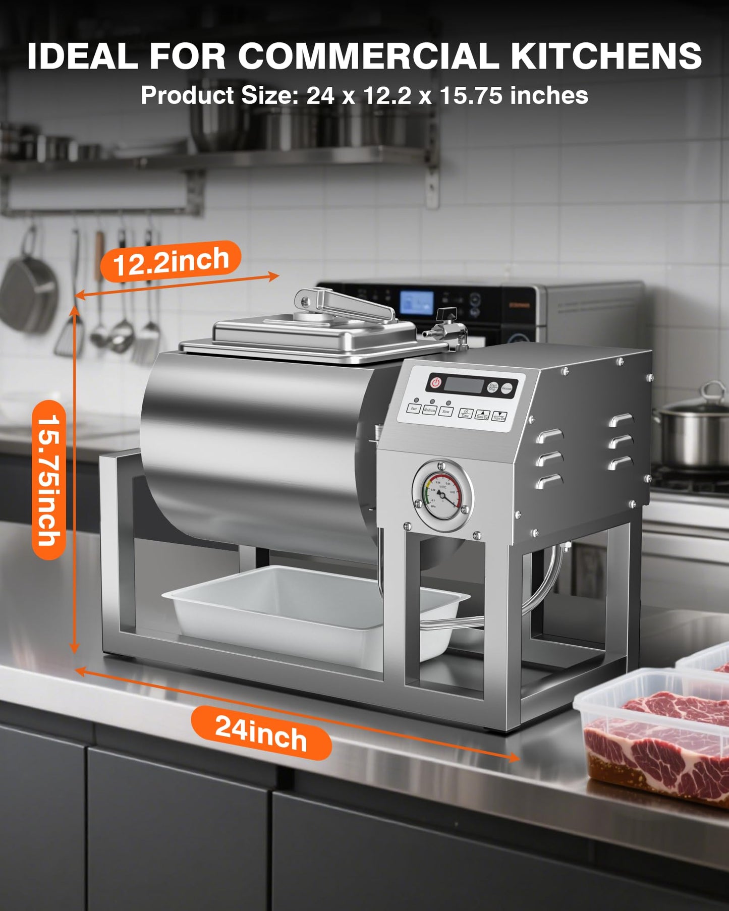 PYY Vacuum Tumbler Marinator - Max.20LBS Commercial Meat Tumbler Marinator w/Pressure Gauge 20L, 30 Minute Fast Marinating, 80W Copper Motor, 3-Speed,Stainless Steel Meat Tumbler for Catering Kitchen