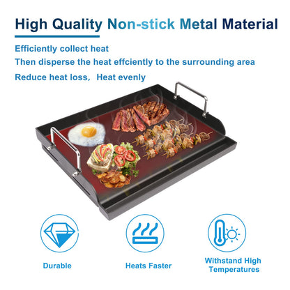 Uniflasy Nonstick Griddle for Gas Grill, Cast Iron Griddle for Outdoor Gas & Charcoal Grills, 25" x16" Nonstick Coating FlatTop Insert Cooking Griddle Pan for Weber Charbroil Camp Chef Grill