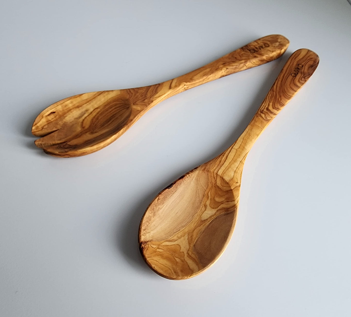 OLIVIKO 100% Olive Wood HAND MADE 5 Spoon Set | Ideal for Nonstick Cookware & Kitchen Utensils | Cooking, Baking & Serving | Eco-friendly & Handmade | 1 Spatulas & 4 Spoons (12-inches)…
