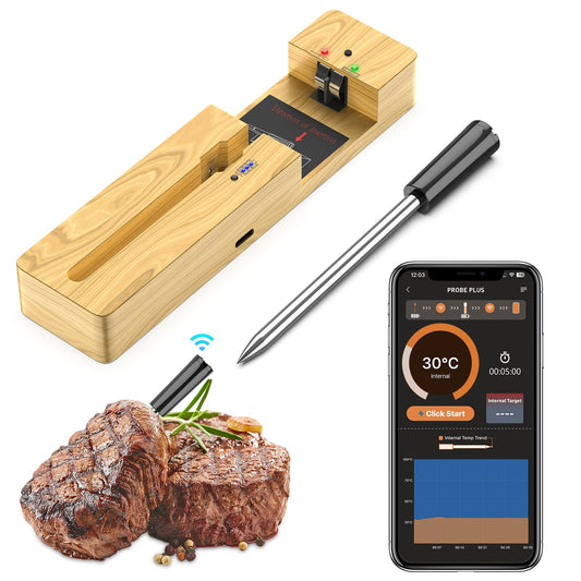 Wireless Meat Thermometer Bluetooth: with Ceramic Probe for Grilling/Cooking/BBQ - Waterproof Digital Oven Food Thermometer, 600Ft Range & Smart App Compatibility iOS/Android/Air Fryer