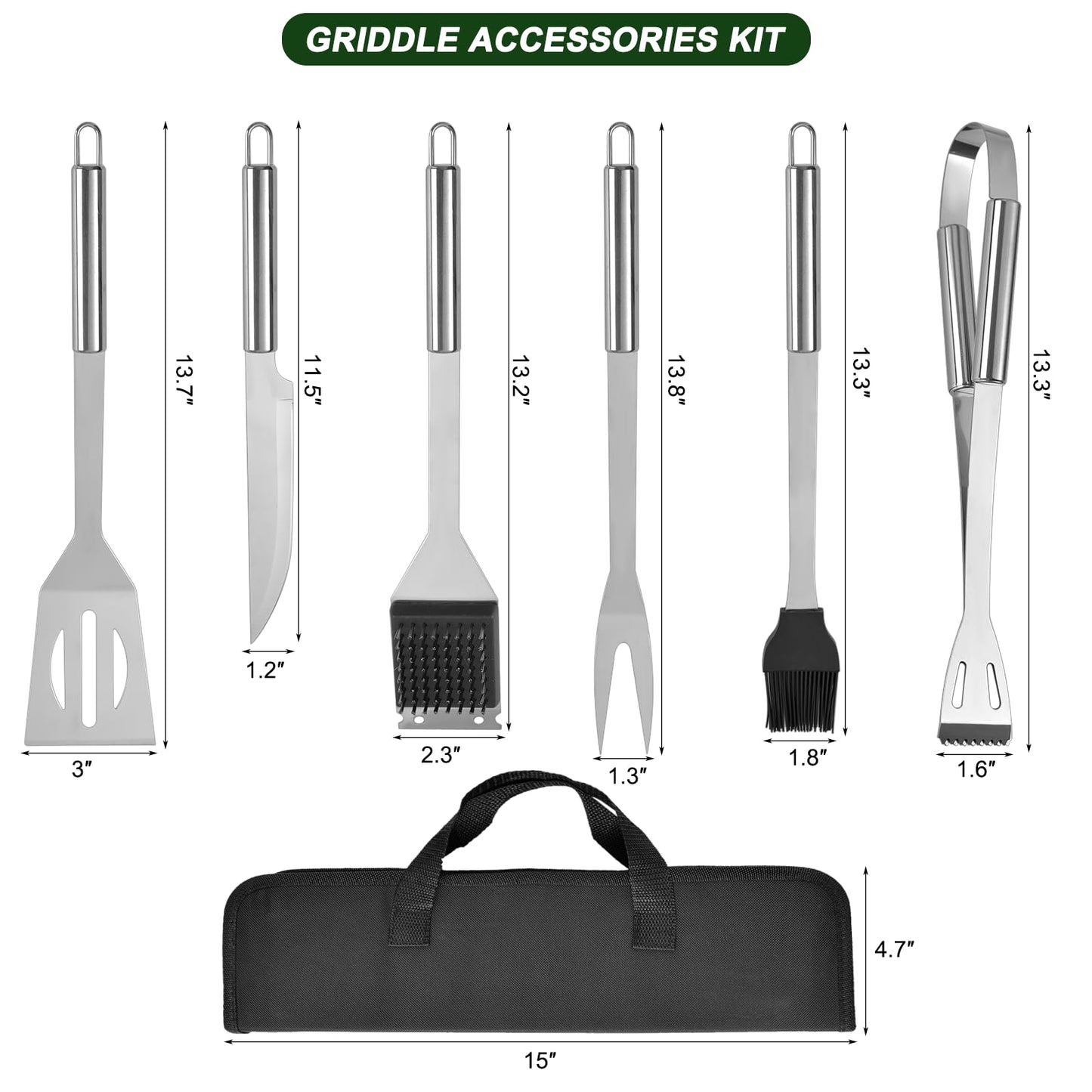 YJHOLE Grill Tools for Outdoor Grill - 7PCS BBQ Tools Grill Utensils with Grill Tong, Fork, Spatula, Basting Brush, Grill Cleaning Brush, Sharp Steak Knife, BBQ Tool Set Grilling Tool Kit