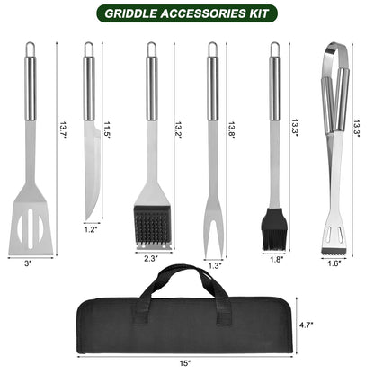 YJHOLE Grill Tools for Outdoor Grill - 7PCS BBQ Tools Grill Utensils with Grill Tong, Fork, Spatula, Basting Brush, Grill Cleaning Brush, Sharp Steak Knife, BBQ Tool Set Grilling Tool Kit
